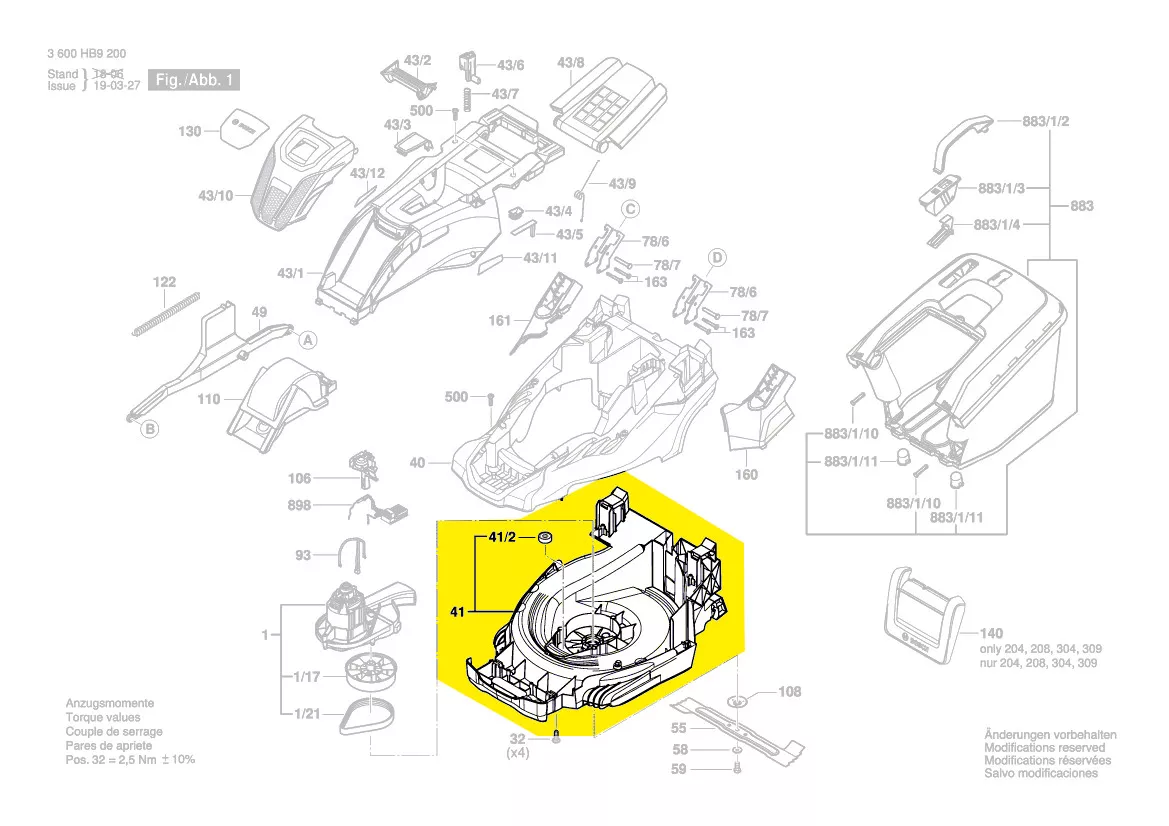 chassis tondeuse réf. F 016 L90 443 BOSCH
